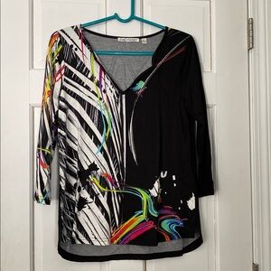 SNO SKINS Black and White Abstract Women's Blouse